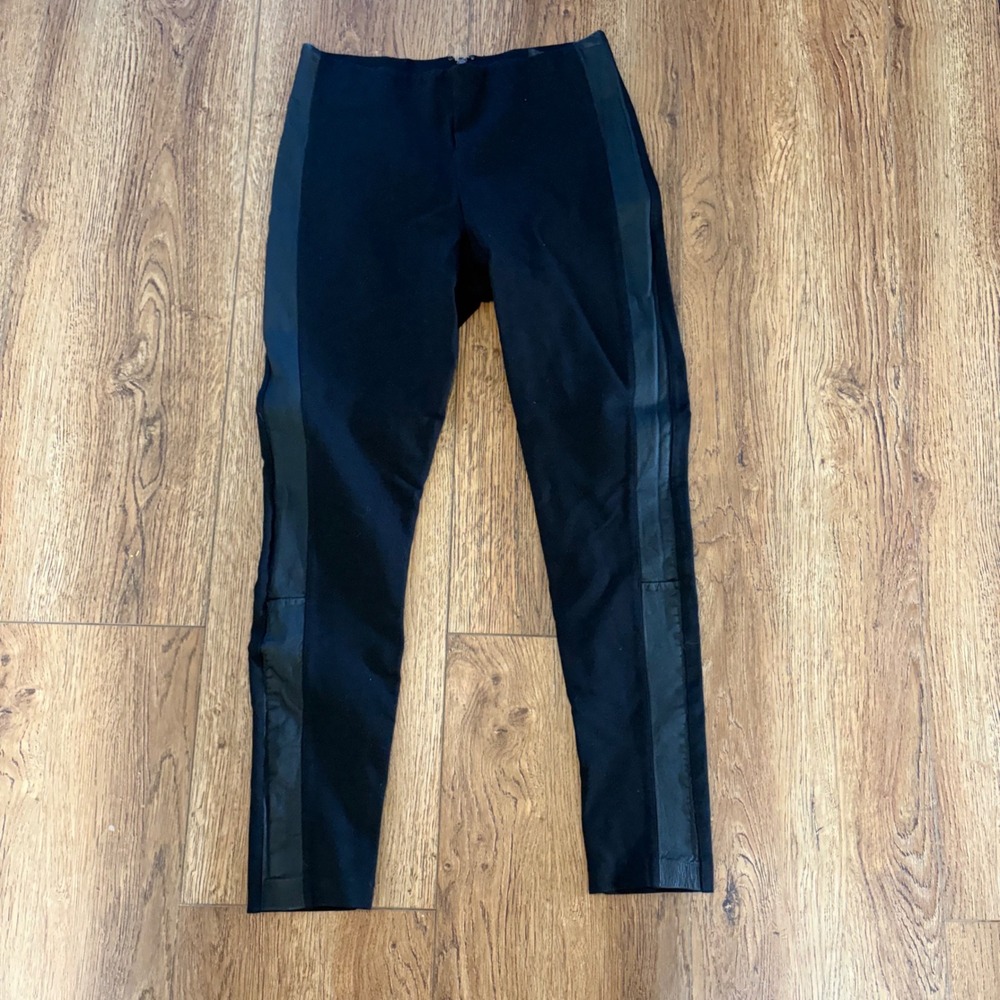 J.Crew Pixie Pants‎ Black Genuine Leather Side Stripe Tuxedo Trousers Womens 6R